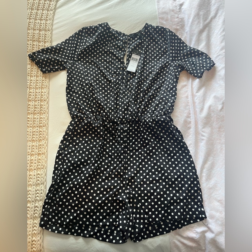 BCBGMaxAzria Black and White Polka Dot Romper